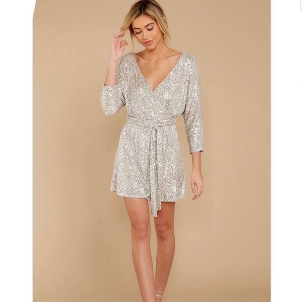 Sequin V Neck  Dress